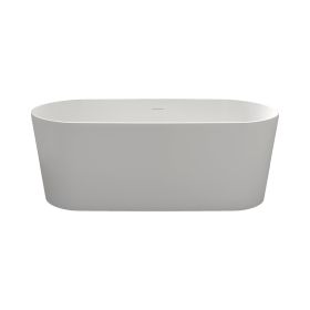 63 in. Solid Surface Freestanding Soaking Bathtub in Matte White