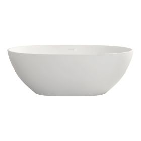 65 in. Solid Surface Freestanding Soaking Bathtub in Matte White