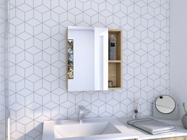 DEPOT E-SHOP Andes Medicine Single Door Cabinet With Mirror, Five Interior Shelves, Light Oak