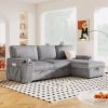 U_STYLE Upholstery Sleeper Sectional Sofa with Storage Bags and 2 cup holders on Arms