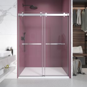 56'' - 60'' W x 76'' H Double Sliding Frameless Shower Door With 3/8 Inch (10mm) Clear Glass in Chrome
