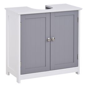 kleankin Pedestal Sink Storage Cabinet, Vanity Base Cabinet, Under Sink Bathroom Cabinet with U-shape Cut-Out and Adjustable Internal Shelf, White and