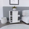 Bar Cart with Six-Wine Cubbies Cabot, Two-Side Storage Shelves and Casters, White Finish