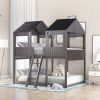 Full Over Full WoodBunk Bed with Roof, Window, Guardrail, Ladder(Antique Gray)( old sku: LT000031AAE )