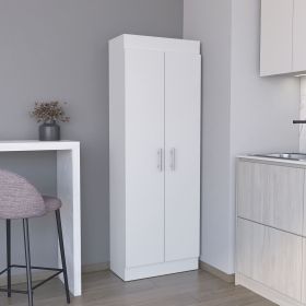 Pantry Cabinet 67" H, 5 Internal Shelves, Two Doors, White