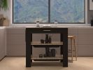 Kitchen Island 37" H, Two Open Storage Shelves, One Drawer, Four Legs,Towel Hanger, Black / Light Oak