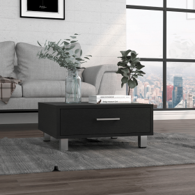 Coffee Table, One Drawer, Four Legs, Black