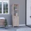 DEPOT E-SHOP New Haven Linen Single Door Cabinet, Two Interior Shelves, Two Open Shelves, Light Gray