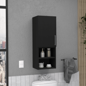DEPOT E-SHOP Cairo Medicine Single Door Cabinet, Two External Shelves, Two Interior Shelves, Black