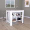 Kitchen Island, Kitchen Table 35" H, Three Open Storage Shelves, Four Legs, White / Light Gray