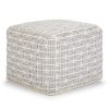 Noreen 18 inch Wide Square Pouf in Light Blue and White Handwoven Cotton