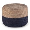 Lydia 18 inch Wide Round Pouf in Navy and Natural Hand Braided Jute
