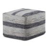 Clay 18 inch Wide Square Pouf in Dark Blue/Natural Cotton
