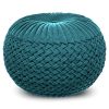 Grafton 20 inch Wide Round Pouf in Teal Velvet