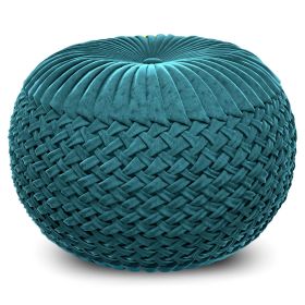 Grafton 20 inch Wide Round Pouf in Teal Velvet