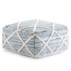 Cowan 20 inch Wide Square Pouf in Blue and Natural Handloom Wool and Cotton