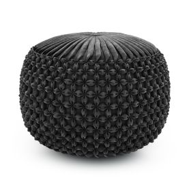 Renee 20 inch Wide Round Pouf in Dark Grey Velvet