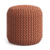 Wynne 18 inch Wide Round Knitted Pouf in Orange PET Polyester