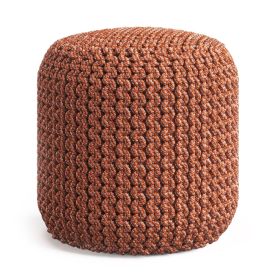 Wynne 18 inch Wide Round Knitted Pouf in Orange PET Polyester