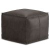 Brody 18 inch Wide Square Top Stitch Pouf in Distressed Dark Brown Genuine Leather