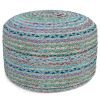Margo 20 inch Wide Round Pouf in Multi-Green Handwoven Jute and Cotton