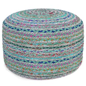 Margo 20 inch Wide Round Pouf in Multi-Green Handwoven Jute and Cotton