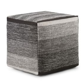 Naya 16 inch Wide Cube Pouf in Black/Grey Handwoven Cotton