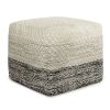 Macie 18 inch Wide Square Pouf in Grey and White PET Polyester