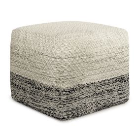 Macie 18 inch Wide Square Pouf in Grey and White PET Polyester