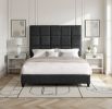 Queen Size Grey Squares Upholstered Platform Bed