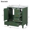 30" Bathroom Vanity in Green, Modern Bathroom Cabinet with Sink Combo Set, Bathroom Storage Cabinet with a Soft Closing Door and 3 Drawers, Solid Wood