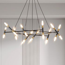 Black & Golden Modern Chandelier Light Fixture, Branch Design with Frosted Tubes, Black Cords, Adjustable Height Pendant Light for Dining Room, Living