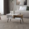 Hack Berry Coffee Table with Open Storage and Conical Legs , White + Natural Oak