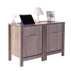 Farmhouse End Table Set of 2, Nightstand with Charging Station, 3 Tiers Side Table with Storage Cabinet and 2 Drawers