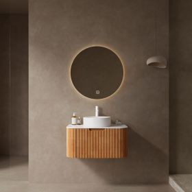 DINA 30" Bathroom Vanity with Sink, Modern Wall-Mounted Floating Curved Edges Striped Bathroom Storage Cabinet with a Drawer, White Artificial Marble