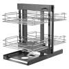 Min 15"W Opening Blind Corner Pull Out Organizer, 2 Tier 4 Shelf Kitchen Cabinet Organizer, Chrome Carbon Steel Storage Basket
