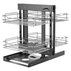 Min 15"W Opening Blind Corner Pull Out Organizer, 2 Tier 4 Shelf Kitchen Cabinet Organizer, Chrome Carbon Steel Storage Basket