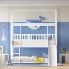 House Bunk Bed with Convertible Slide and Ladder, Floor Bunk Bed Twin Over Twin with Safety Guardrail