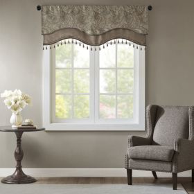 Jacquard Window Rod Pocket Valance With Beads Blue/Brown 50x18"