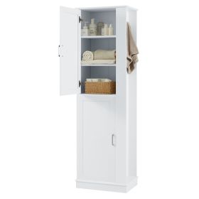 Tall Bathroom Storage Cabinet, Freestanding Storage Cabinet with Hook and Adjustable Shelf, MDF Board, White (Old Sku:WF326356AAK)