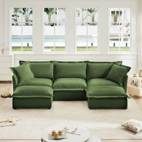 Slipcovered U Shape Sectional Deep Seat Sofa Couch, 3 Seater Sofa with French Edges Design Multiple Big Pillows