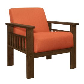 Orange Color Fabric Upholstered 1pc Accent Chair Walnut Finish Wood Durable Modern Home Furniture Padded Seat and Back