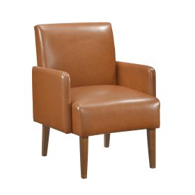 Mid-Century Modern Design Accent Chair Brown Faux Leather Upholstery Walnut Finish Solid Wood 1pc Living Room Furniture