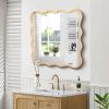 Solid Wood Wavy Square Mirror-Natural Wood 36" x 36" Modern Mirror Wall Decor for Bathroom, Bedroom, Living Room, Dining Room, Cloakroom, Entryway