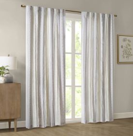 Poly Printed Curtain Panel with Tufted Stripe and Lining White/Brown 50x95"