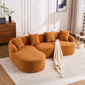 Boneless L-Shape Sectional Sofa with Curved Chaise,Orange Modular Chenille Compression Couch,30D High-Density Foam