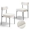 Set of 2 Boucle Dining Chairs Modern Kitchen Chair Curved Backrest Metal Legs