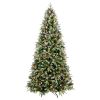 8ft Prelit Artificial Christmas Tree, Snow Frosted Xmas Tree with Pre-Decorated Pine Cones & Red Berries,600 Lights