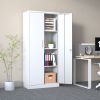 71"H Metal Garage Storage Cabinet, White Tool Steel Locking Cabinet with Doors and 3 Adjustable Shelves