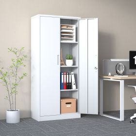 71"H Metal Garage Storage Cabinet, White Tool Steel Locking Cabinet with Doors and 3 Adjustable Shelves
